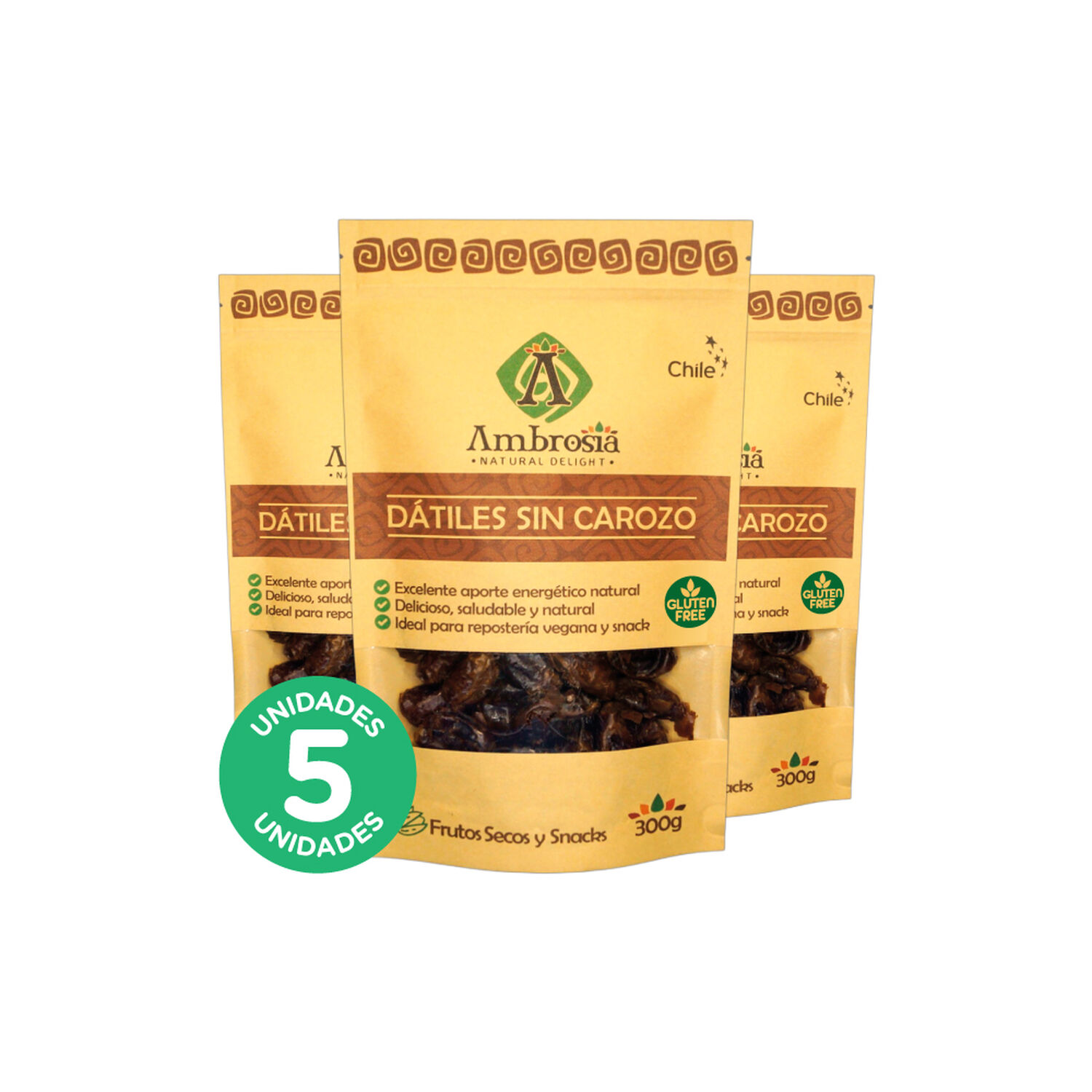 Pack 5, Snack Vegano D&aacute;tiles Sin Carozo 300gr. image number 0.0