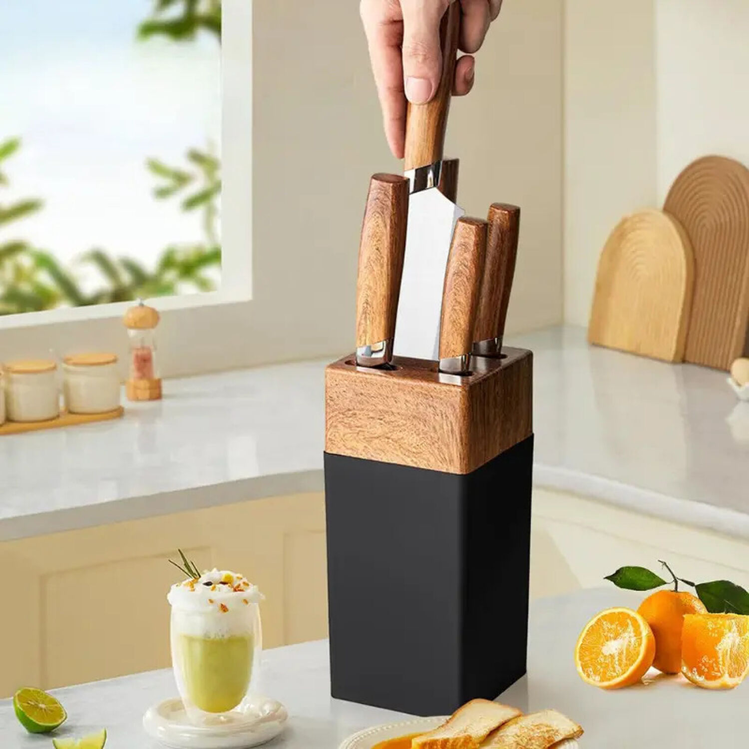 Set Cuchillos Cocina 6 Piezas Con Mango De Madera Negro Madera image number 6.0