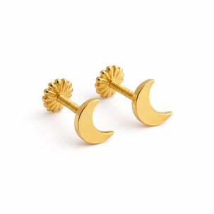 Aros Luna Oro 18k 5mm Atornillados 0.70gr Mujer Ni&ntilde;a Hipoalerg&eacute;nicos