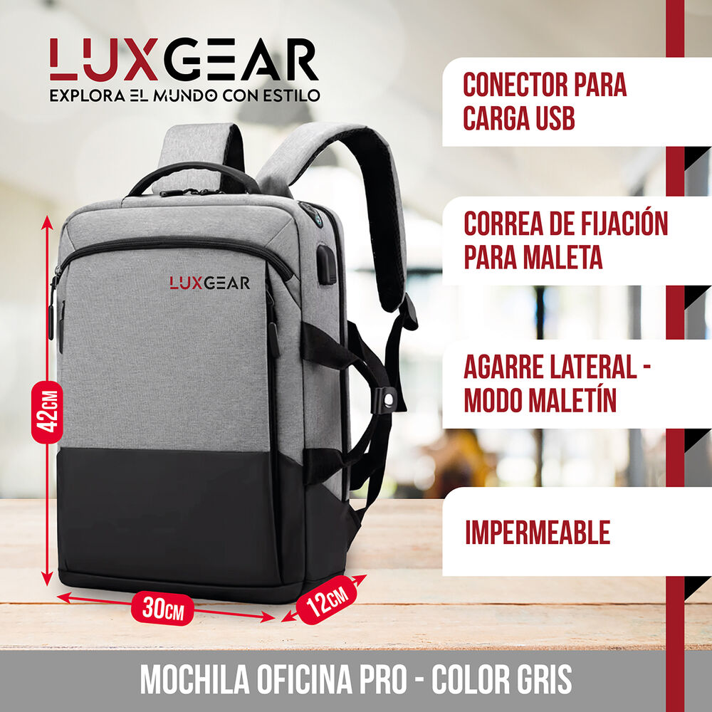 Mochila Notebook Oficina Luxgear Urbantech Impermeable - Gris image number 1.0