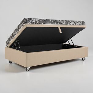 Cama Baul 1.5 Plaza L190 Cm + Colchon Modelo Ideal / Con Ruedas Deluxe (beige)