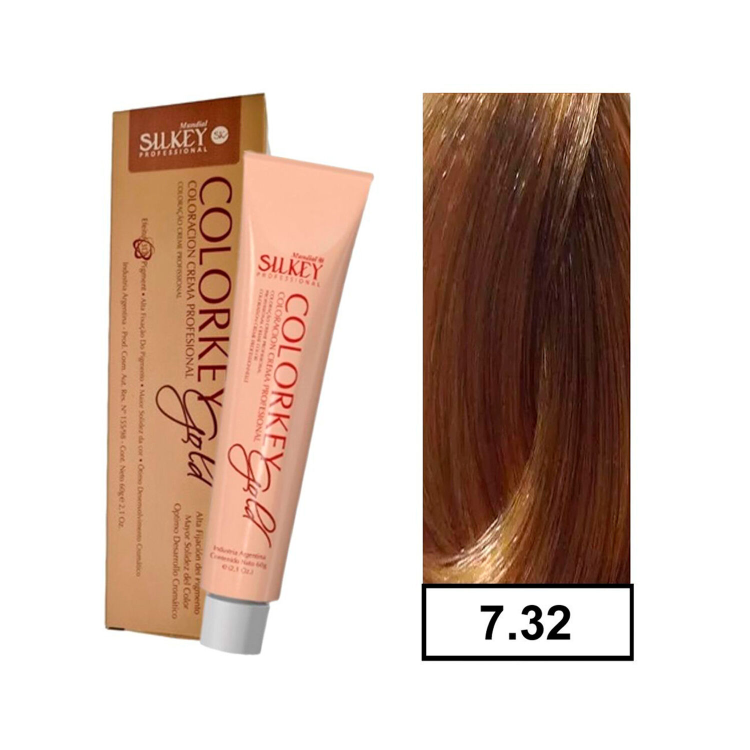 Colorkey Gold - Tintura Permanente Efecto 3d Pigment 60gr + Oxidante - 7.32 Rubio Mediano Dorado Nacarado image number 0.0