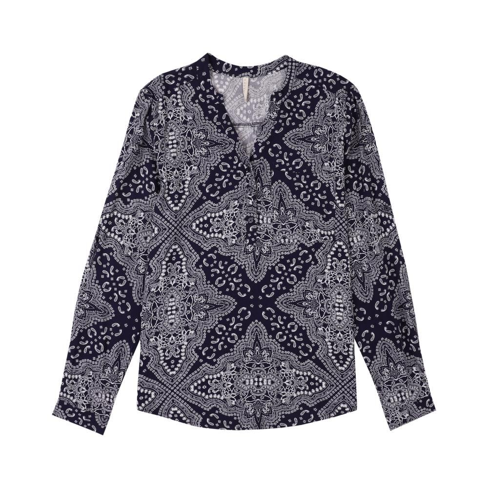 Blusa Estampada Bolsillo Delantero Manga Larga Cuello Maho Mujer Geeps image number 0.0