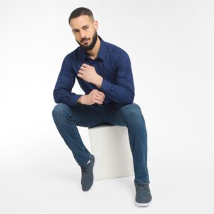 Camisa Fantasía Slim Fit Manga Larga Hombre Az Black