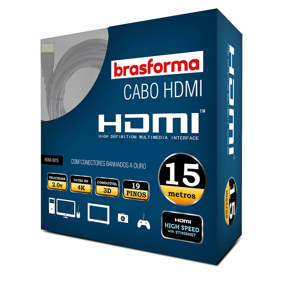 Cable Hdmi 15mts 2.0.v 4k - 3dready Arc - Hdmi5015 Brasformabrasforma image number 0.0