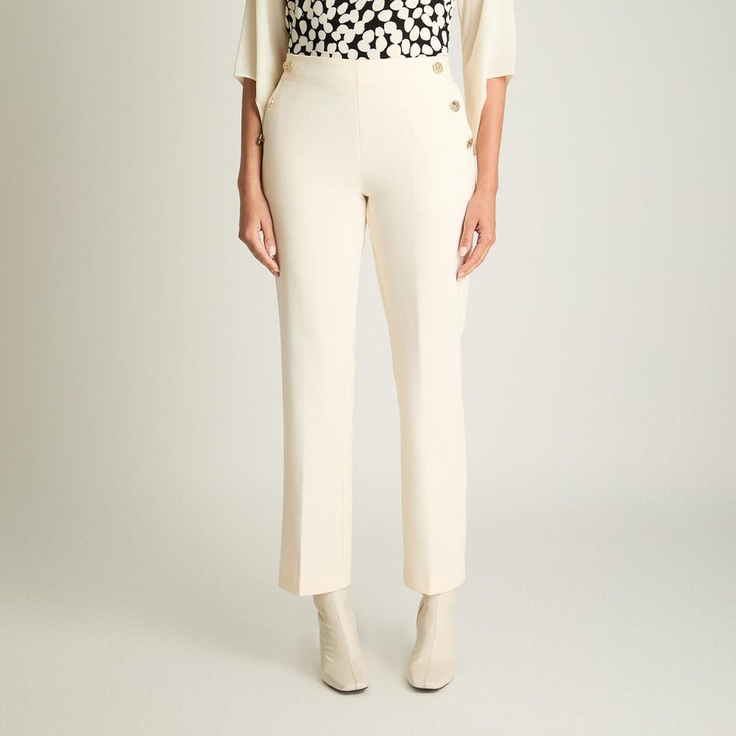 Pantalon Con El&aacute;stico En Cintura Tiro Alto Straight Mujer Lorenzo Di Pontti image number 0.0