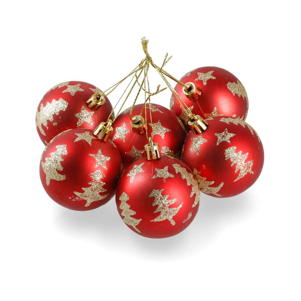 Esferas De Navidad Casaideal Rojas con Diseño 6 Piezas image number 0.0