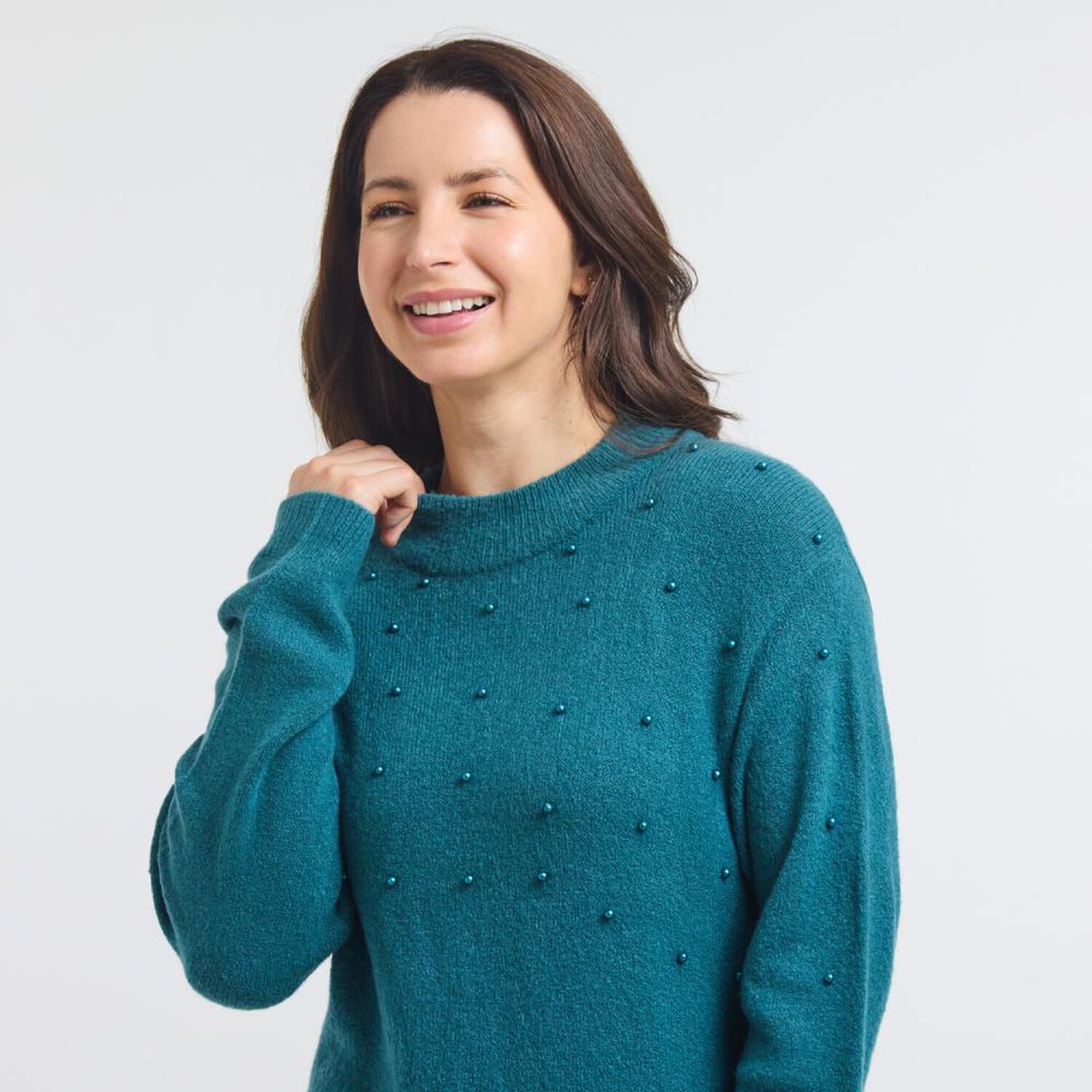 Sweater Liso Aplicaci&oacute;n Perlas Cuello Redondo Mujer Geeps image number 4.0