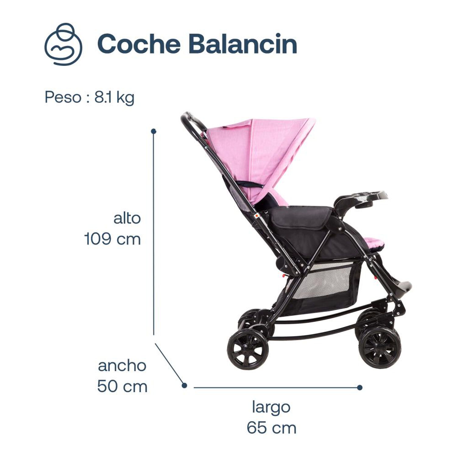 Coche Cuna Paseo Bebesit Balancin Sx Rosado image number 6.0