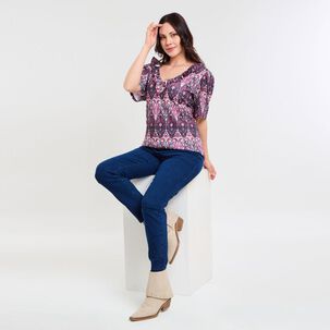 Blusa Full Print Manga Corta Cuello V Mujer Sexy Large
