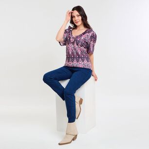 Blusa Full Print Manga Corta Cuello V Mujer Sexy Large