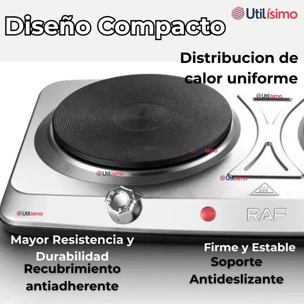 Cocina El&eacute;ctrica Port&aacute;til 2 Platos 2000w De Potencia Acero Inoxidable image number 7.0