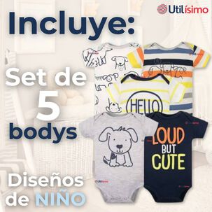 Pack 5 Bodys Ni&ntilde;o Manga Corta Tedmimak 100% Algod&oacute;n Loud But Cute