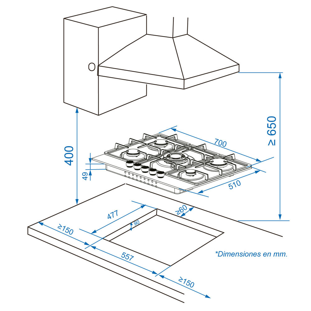 Encimera A Gas Grner Vitro 5ql image number 4.0