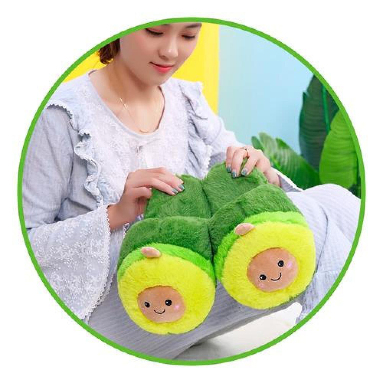 Pantuflas 3d Palta Carita Kawaii Cute Aguacate Avocado image number 2.0