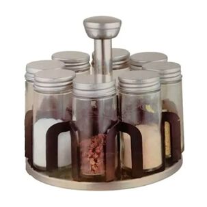 Especiero Giratorio 6 Frascos Tapa Metal 16cm Plata