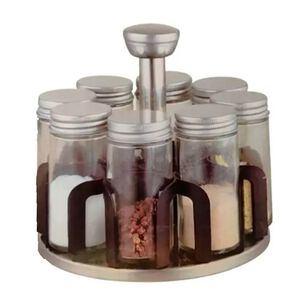 Especiero Giratorio 6 Frascos Tapa Metal 16cm Plata
