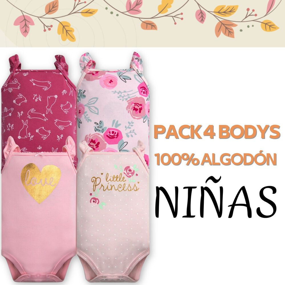 Pack 4 Bodys Ni&ntilde;a Sin Manga Tedmimak 100% Algod&oacute;n Rosa Little Princess image number 4.0