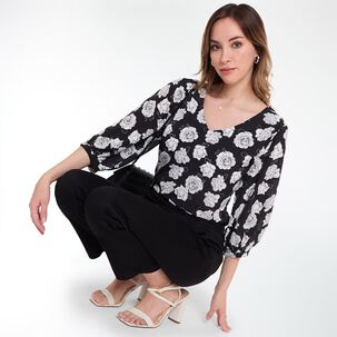 Blusa Print Manga 3/4 Con Botón Cuello V Mujer Lesage