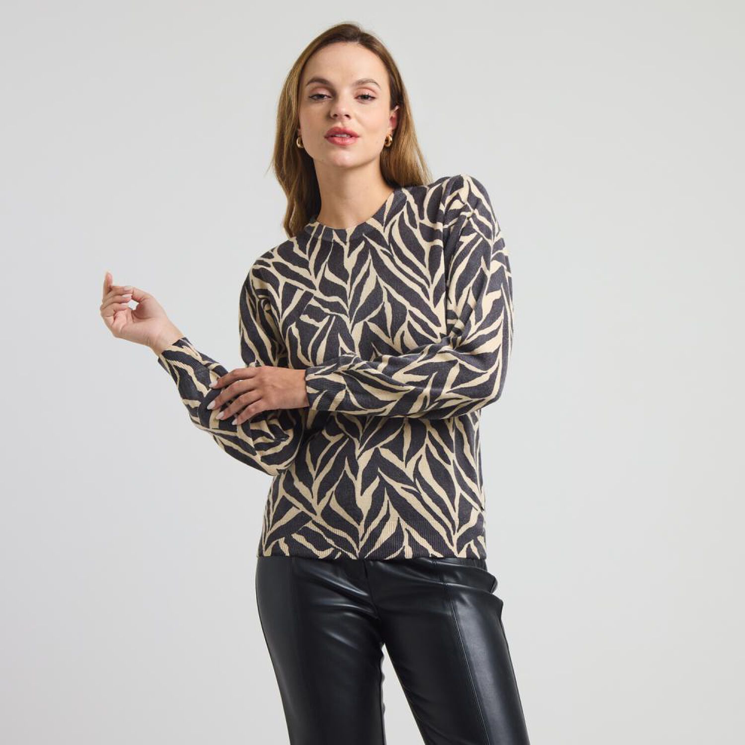 Sweater Estampado Suave Manga Larga Cuello Redondo Mujer Kimera image number 0.0
