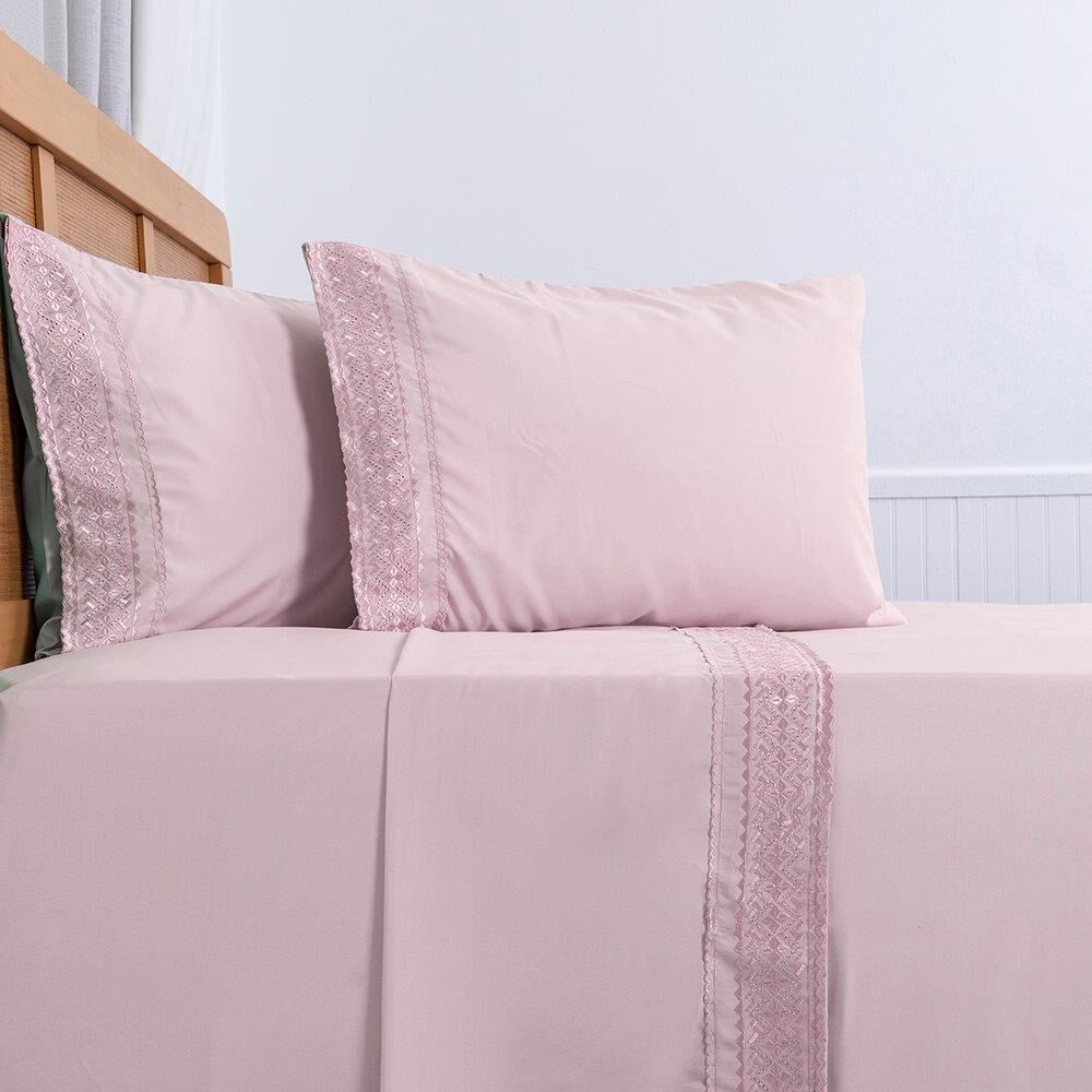 Sabana Plumetti Broderie King Rosado image number 1.0