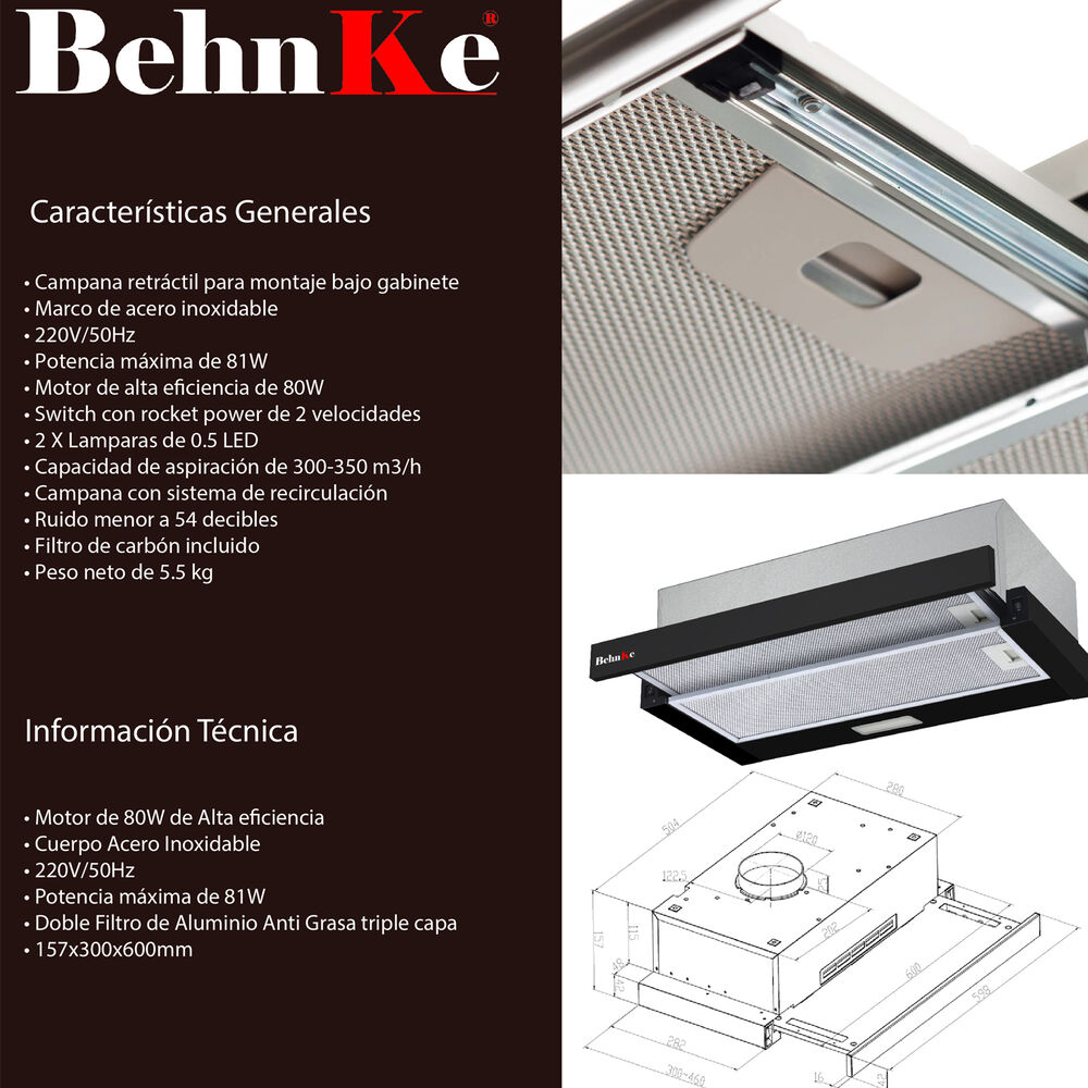 Campana Empotrable Eternity Led Negra image number 2.0