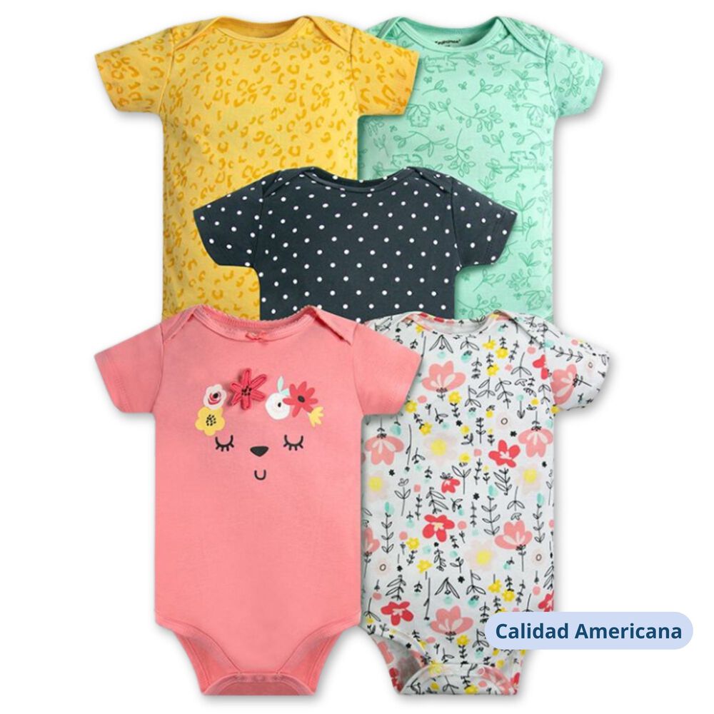 Pack 5 Bodys Ni&ntilde;a Manga Corta Tedmimak 100% Algod&oacute;n Rosa Floreado image number 3.0