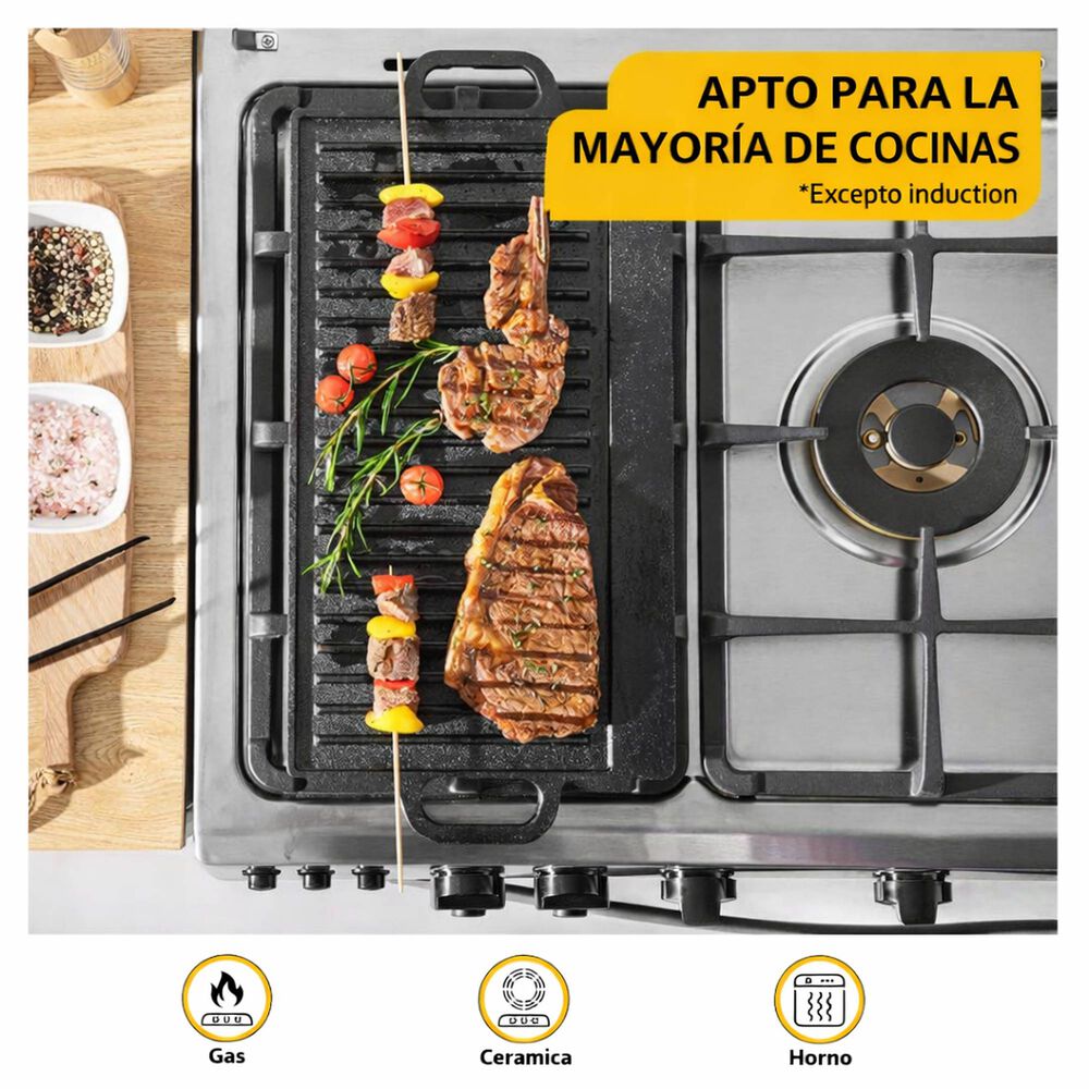 Plancha Parrilla Grill Reversible Hierro Fundido Cocina 50cm image number 5.0