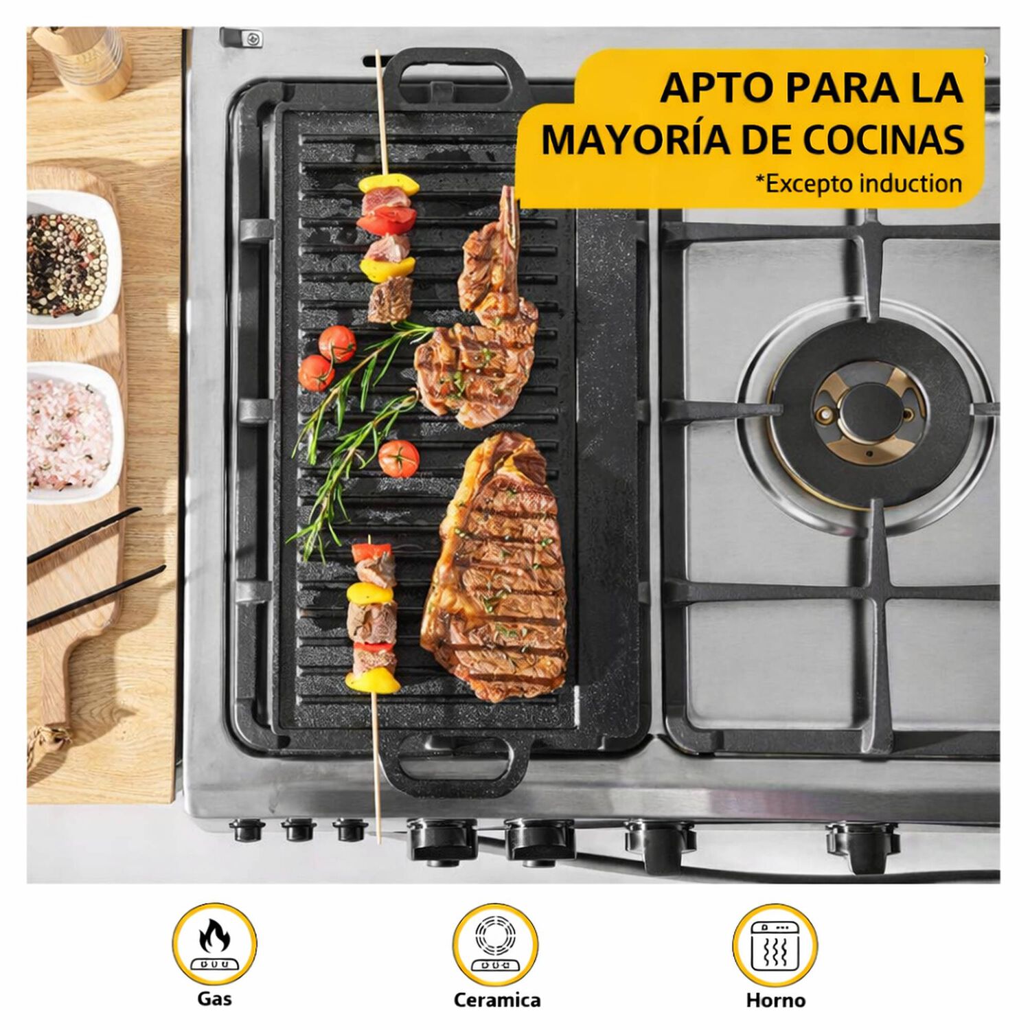 Plancha Parrilla Grill Reversible Hierro Fundido Cocina 45cm image number 4.0