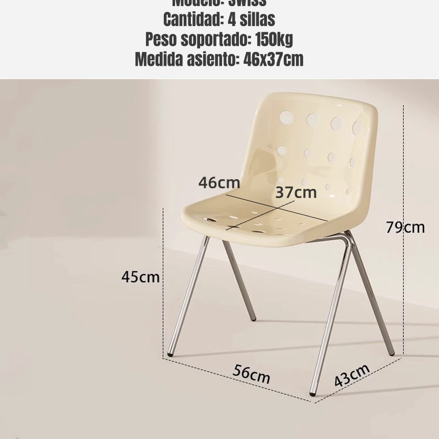 Set 4 Sillas De Comedor Pp Swiss Crema By Lubabycas image number 3.0