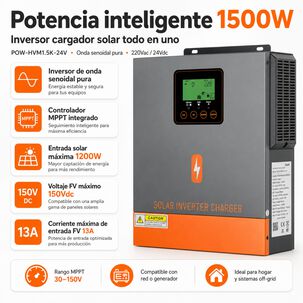 Inversor Solar H&iacute;brido Powmr 1500w 24v | Onda Senoidal Pura
