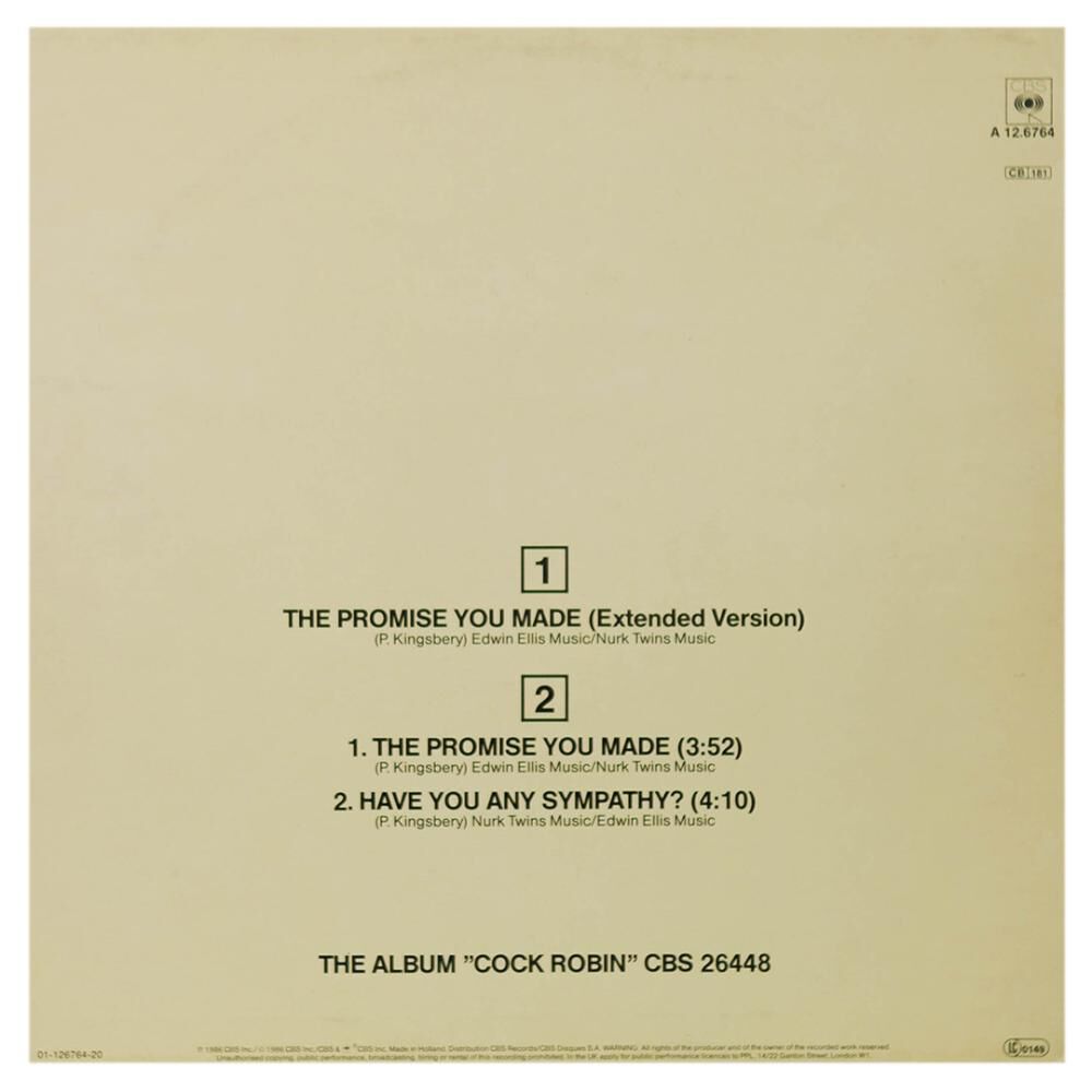 Cock Robin - The Promise You Made | 12" Maxi Single Usado image number 1.0