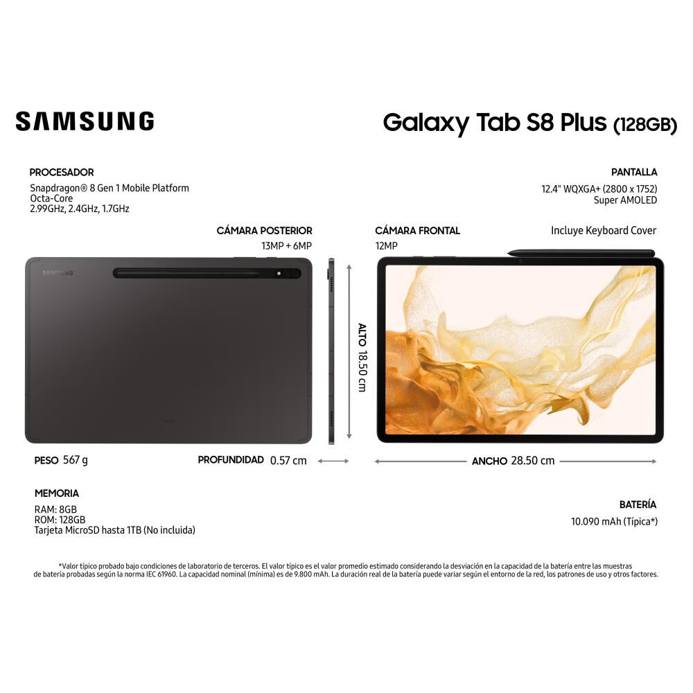 Tablet 12.4" Samsung Galaxy Tab S8 Plus / 8 GB RAM / 128 GB image number 2.0