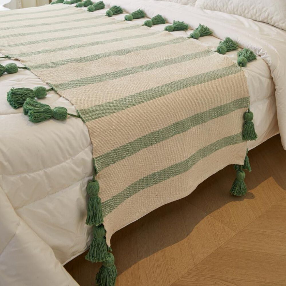 Piecera Tejido Bohemio De Algodon / Lino 70x210 Cm Negra image number 2.0