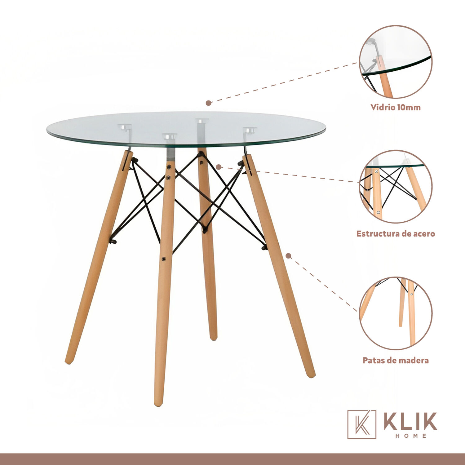 Comedor Mesa Eames 80cm Redonda Vidrio + 4 Sillas Dining Liana Acolchadas - Negras image number 3.0