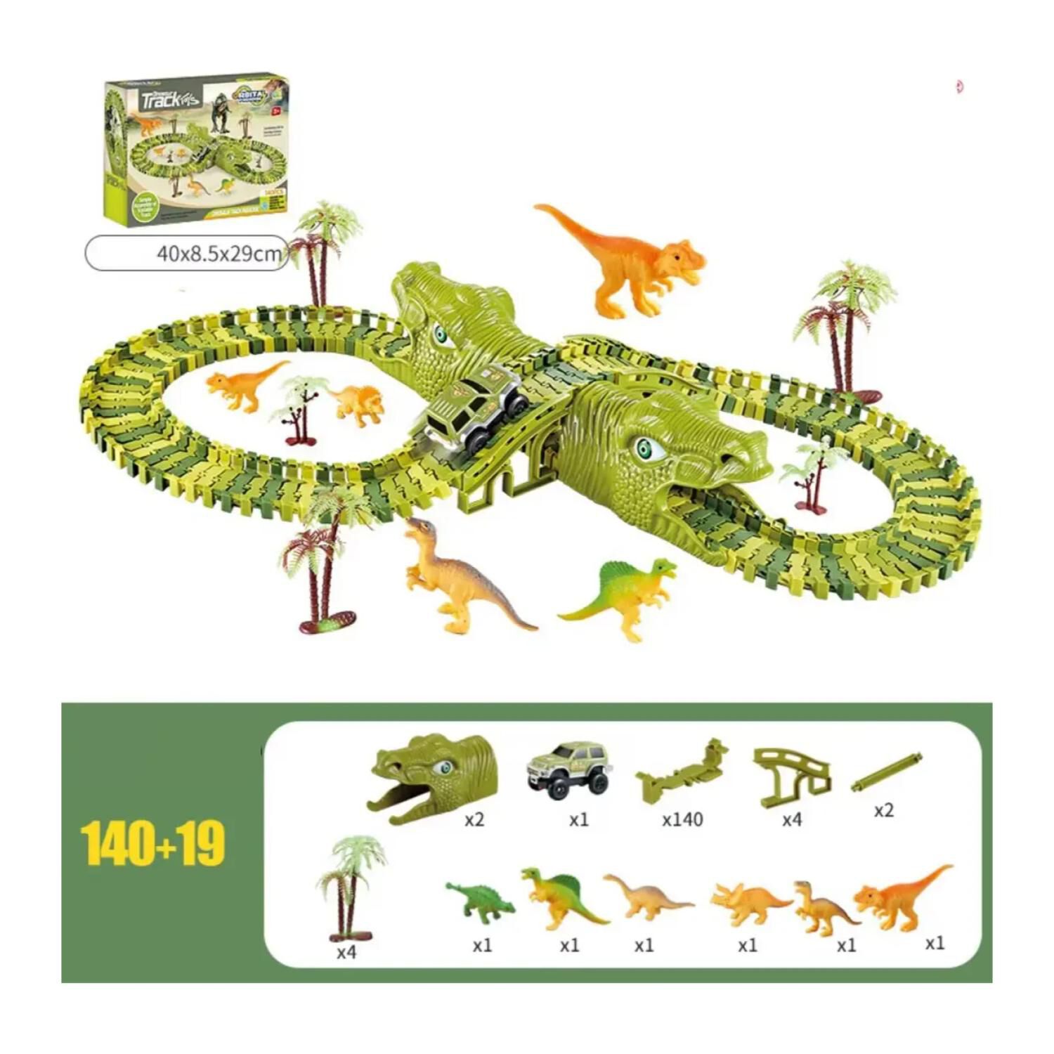 Juguete Pista De Autos Con Dinosaurios 140 Piezas Infantil image number 3.0