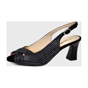 Sandalia Cuero Jamila Negro Con Brillos