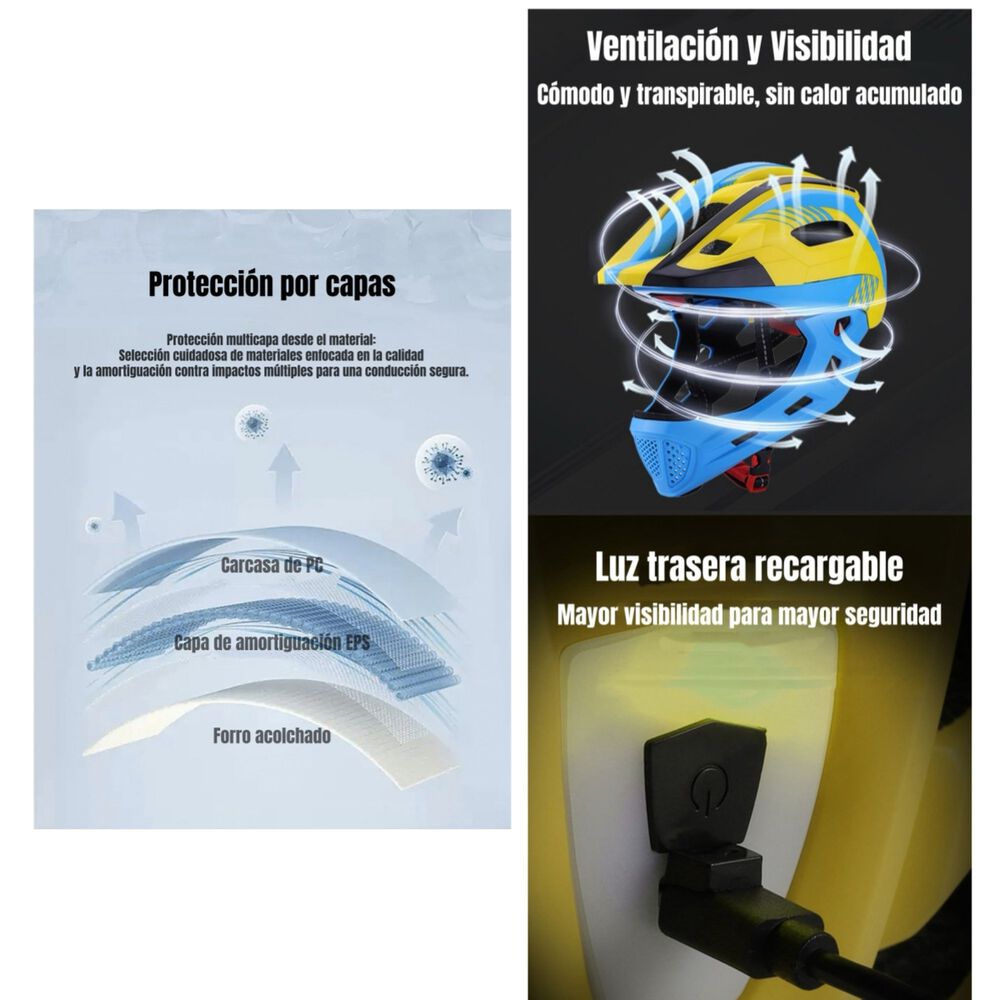 Casco Integral Infantil Bici 2 En 1 Con Luz Neue Lubabycas image number 2.0