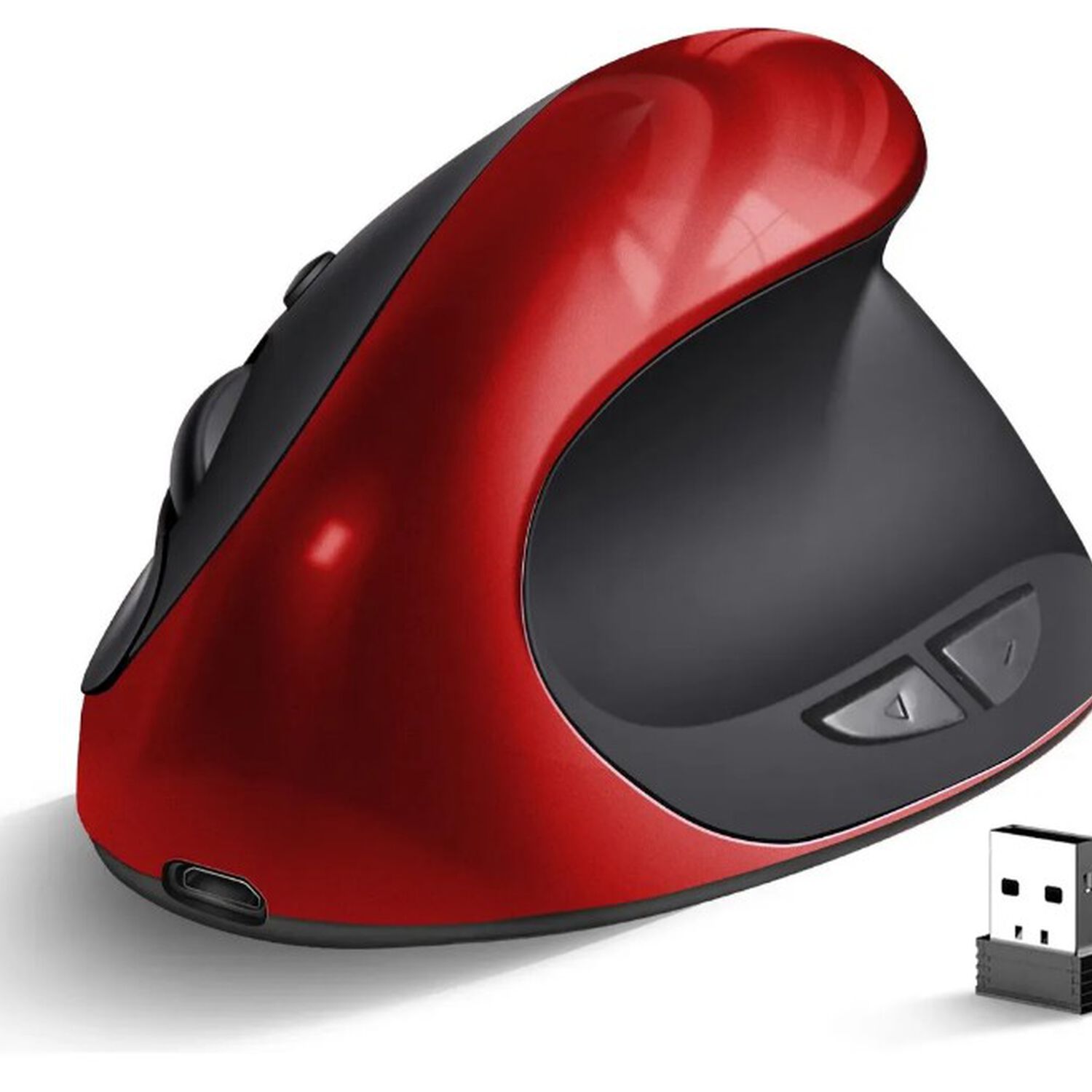Mouse Vertical Ergon&oacute;mico Inal&aacute;mbrico Rojo image number 1.0