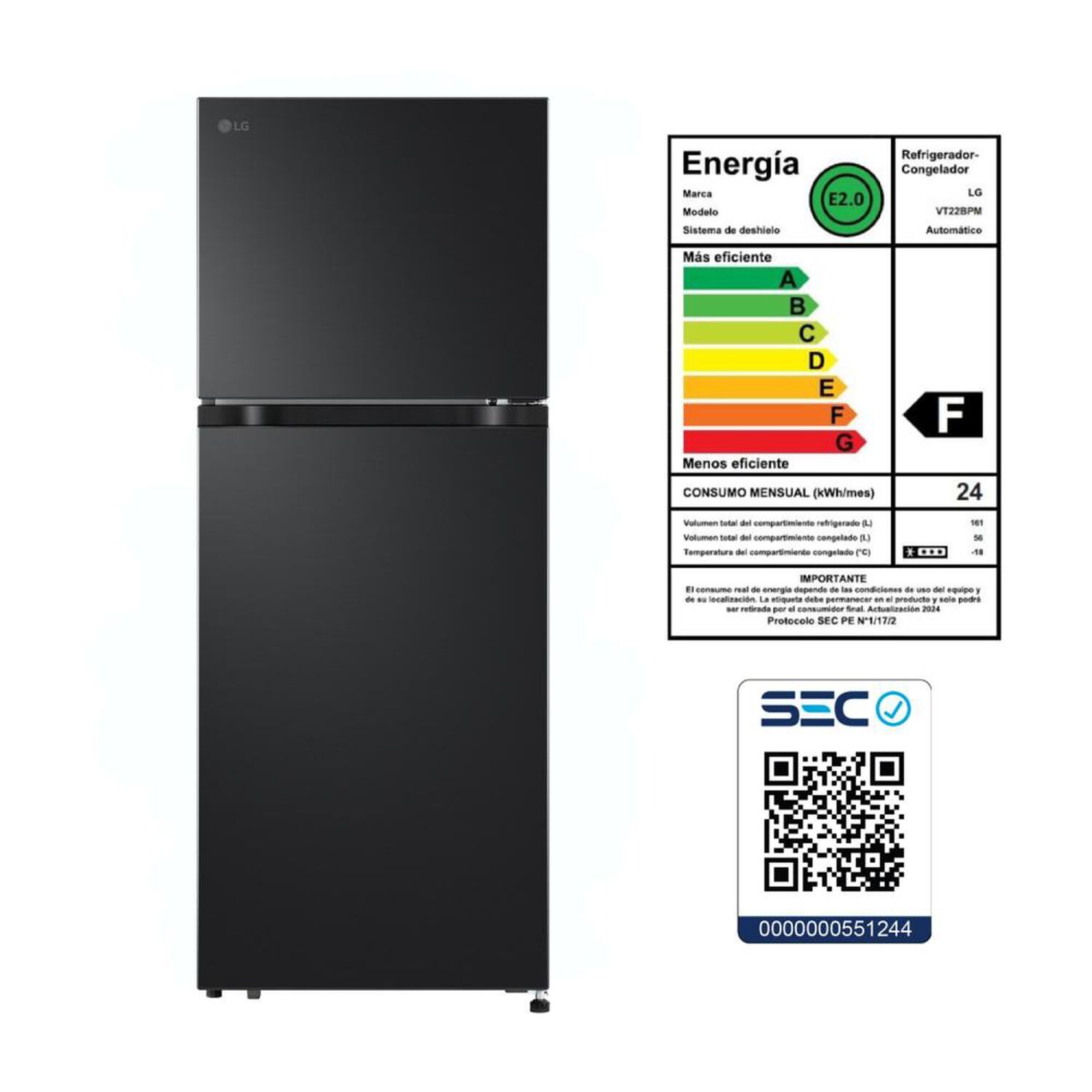 Refrigerador Top Freezer LG VT22BPM.AEPPECL / No Frost / 217 Litros / E image number 10.0