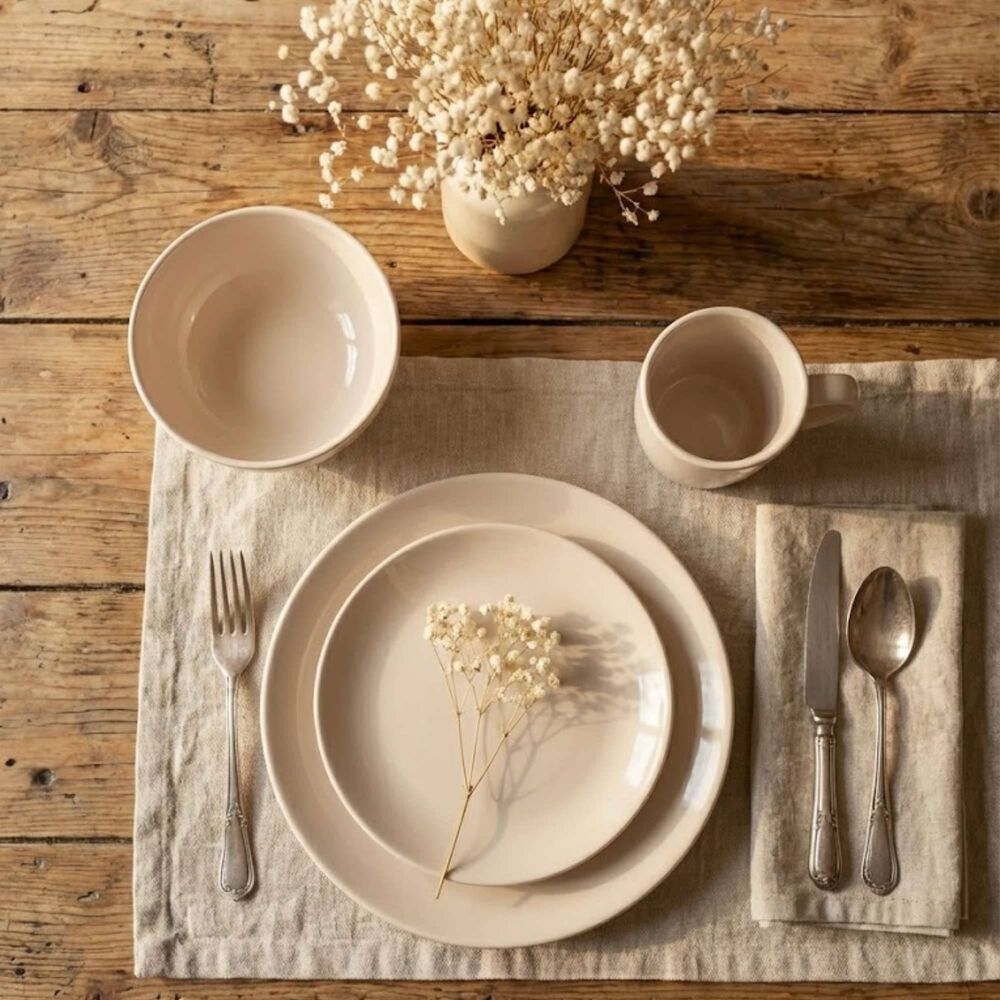 Juego De Loza 16 Piezas Vajilla Cer&aacute;mica July Crema Pink image number 1.0