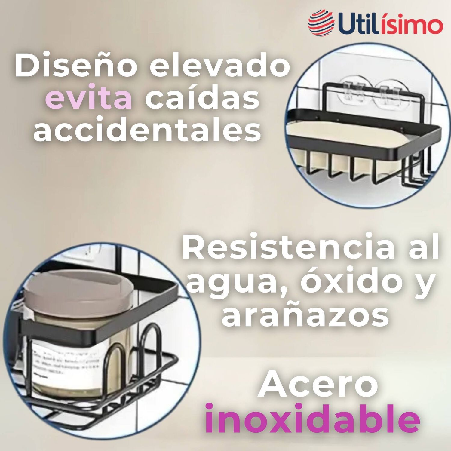 Set Organizador Esquinero Ba&ntilde;o 5 Piezas Acero Inoxidable Instalaci&oacute;n Adhesiva image number 8.0