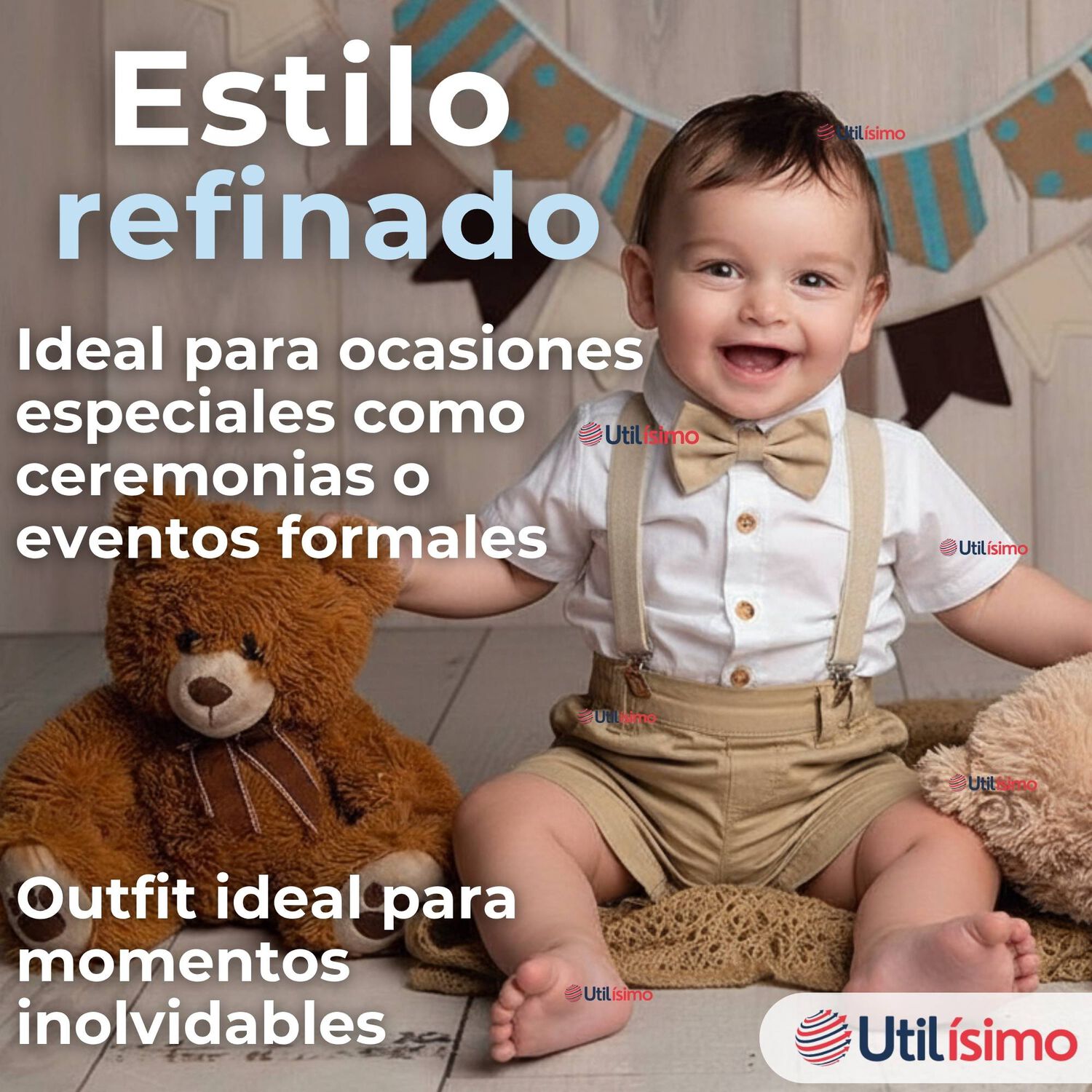 Conjunto De Vestir Con Tirantes Camisa Short Algod&oacute;n Bebes Beige image number 6.0