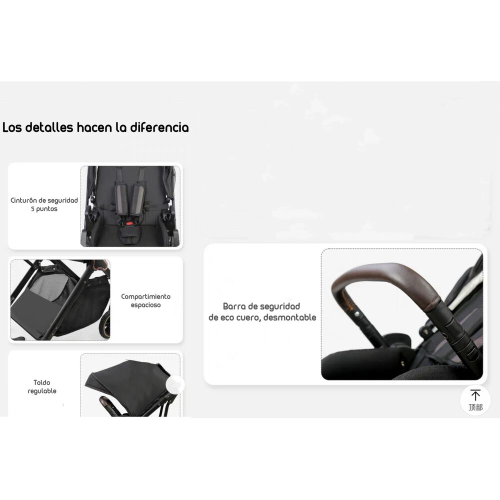 Coche De Paseo Modo Apego Y Panor&aacute;mico Lubabycas Negro image number 5.0