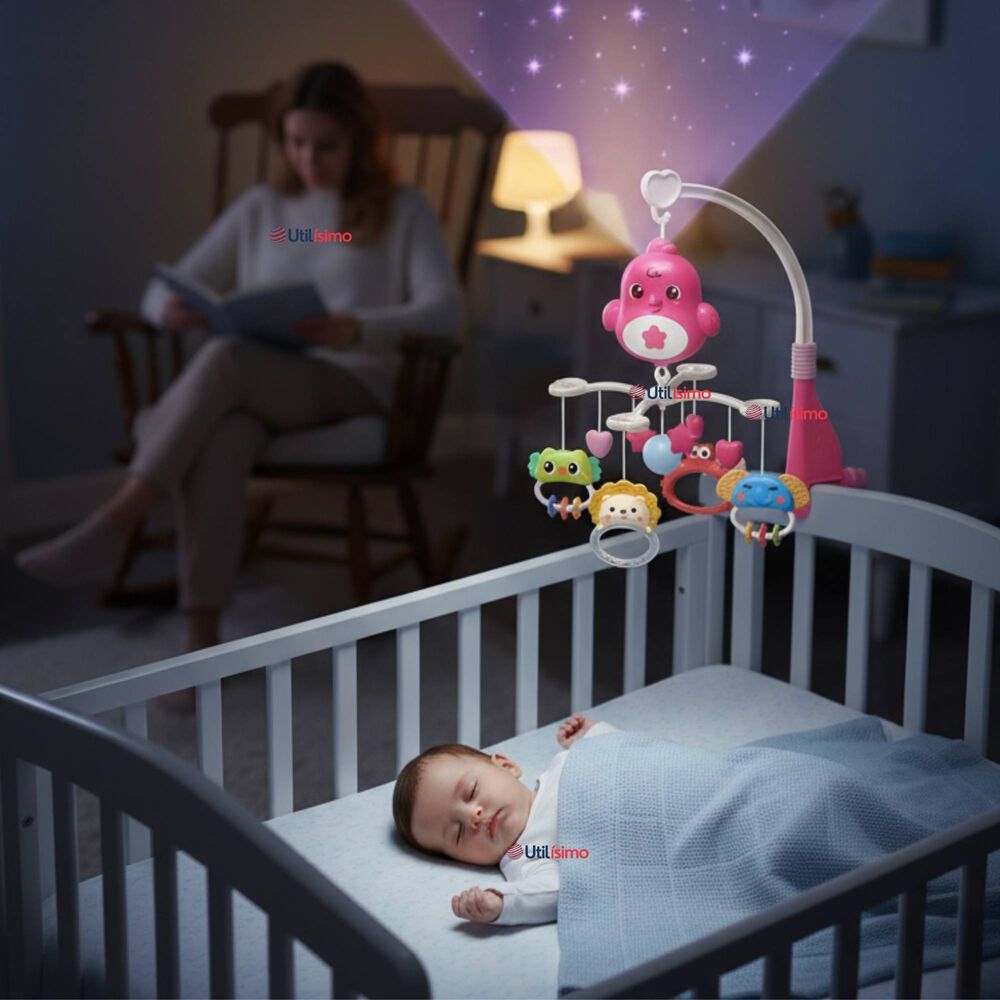 M&oacute;vil Giratorio Musical Proyector Beb&eacute; Ni&ntilde;a Rosado image number 0.0