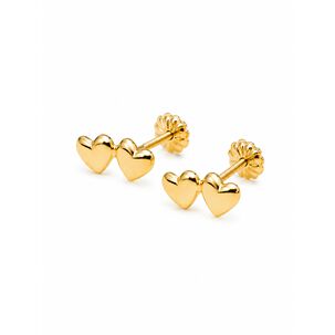 Aros Doble Coraz&oacute;n Oro 18k Atornillados 1.10gr Mujer Ni&ntilde;a Dorado