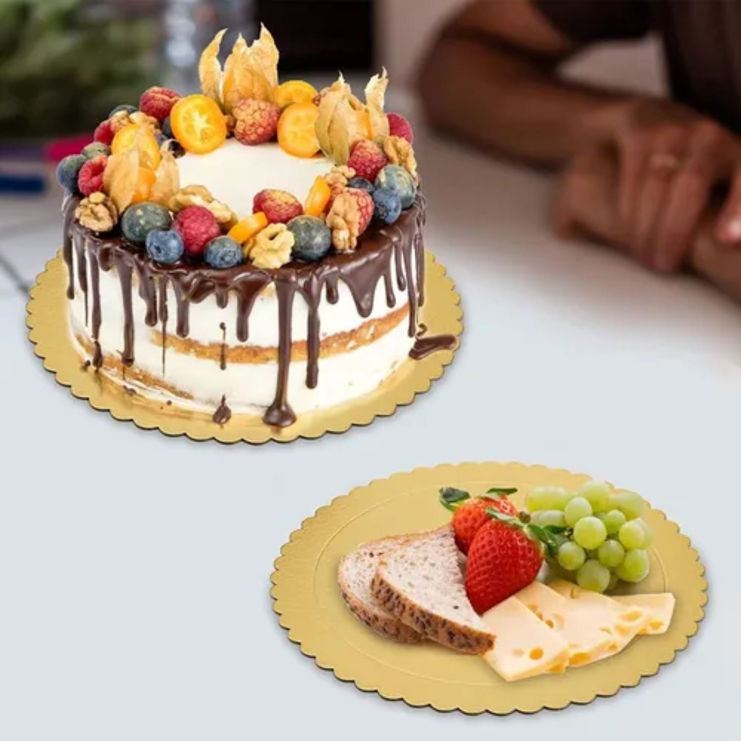 Set 6 Bandeja Base Redonda Torta Pastel Carton Dorado 22cm image number 1.0