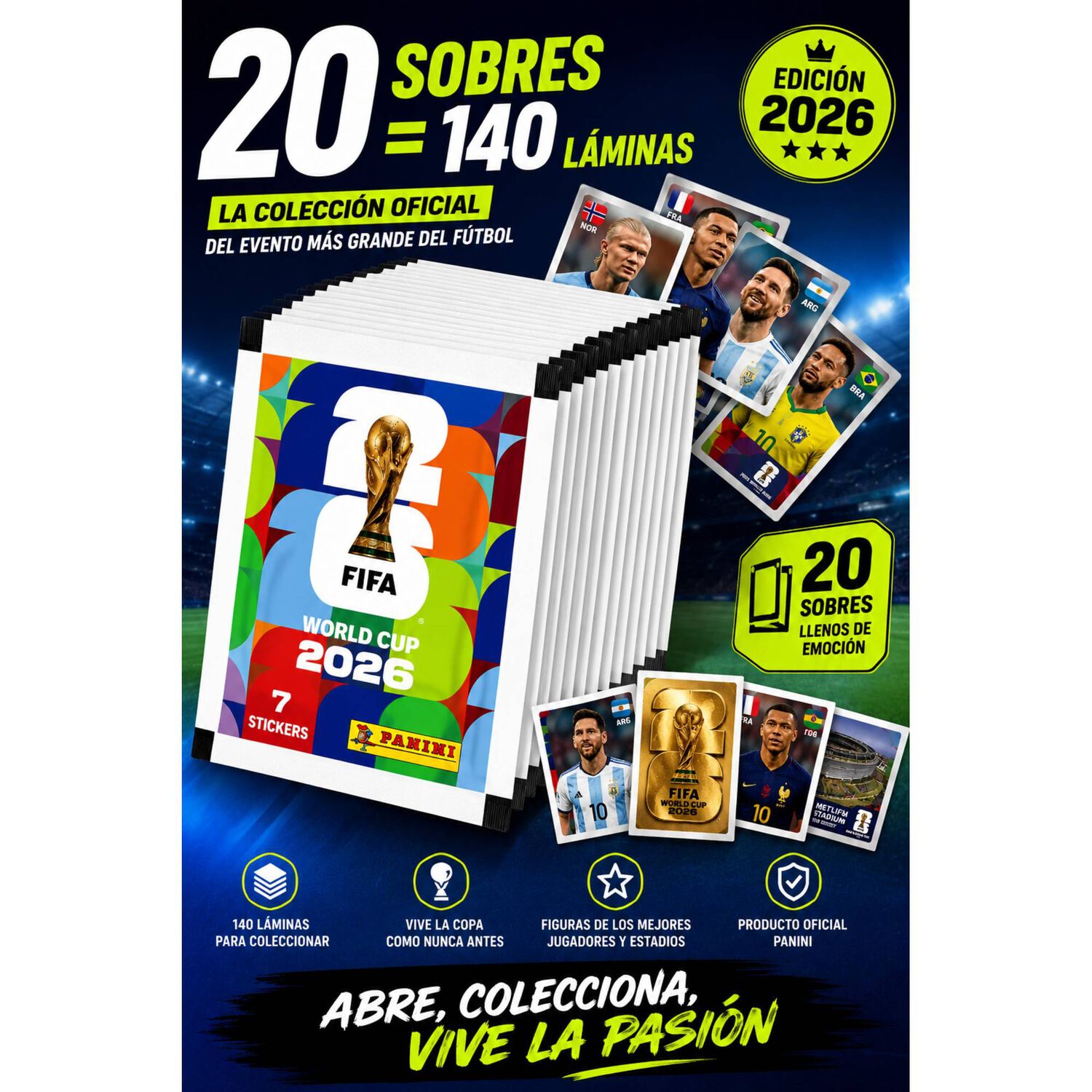 Pack 20 Sobres Panini Mundial Fifa 2026 140 L&aacute;minas Oficial image number 3.0