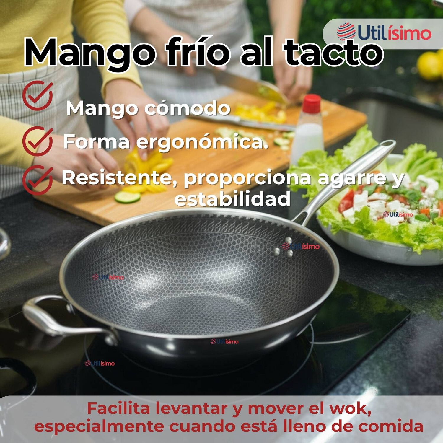 Sart&eacute;n Wok Acero Inoxidable Antiadherente Para Saltear Fre&iacute;r 34cm image number 6.0
