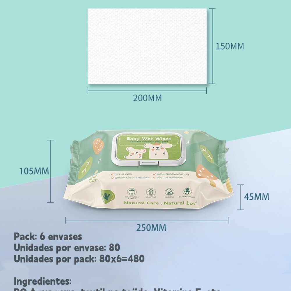 Toallitas Húmedas Con Tapa Pack 6x80 Unidades Lubabycas image number 6.0